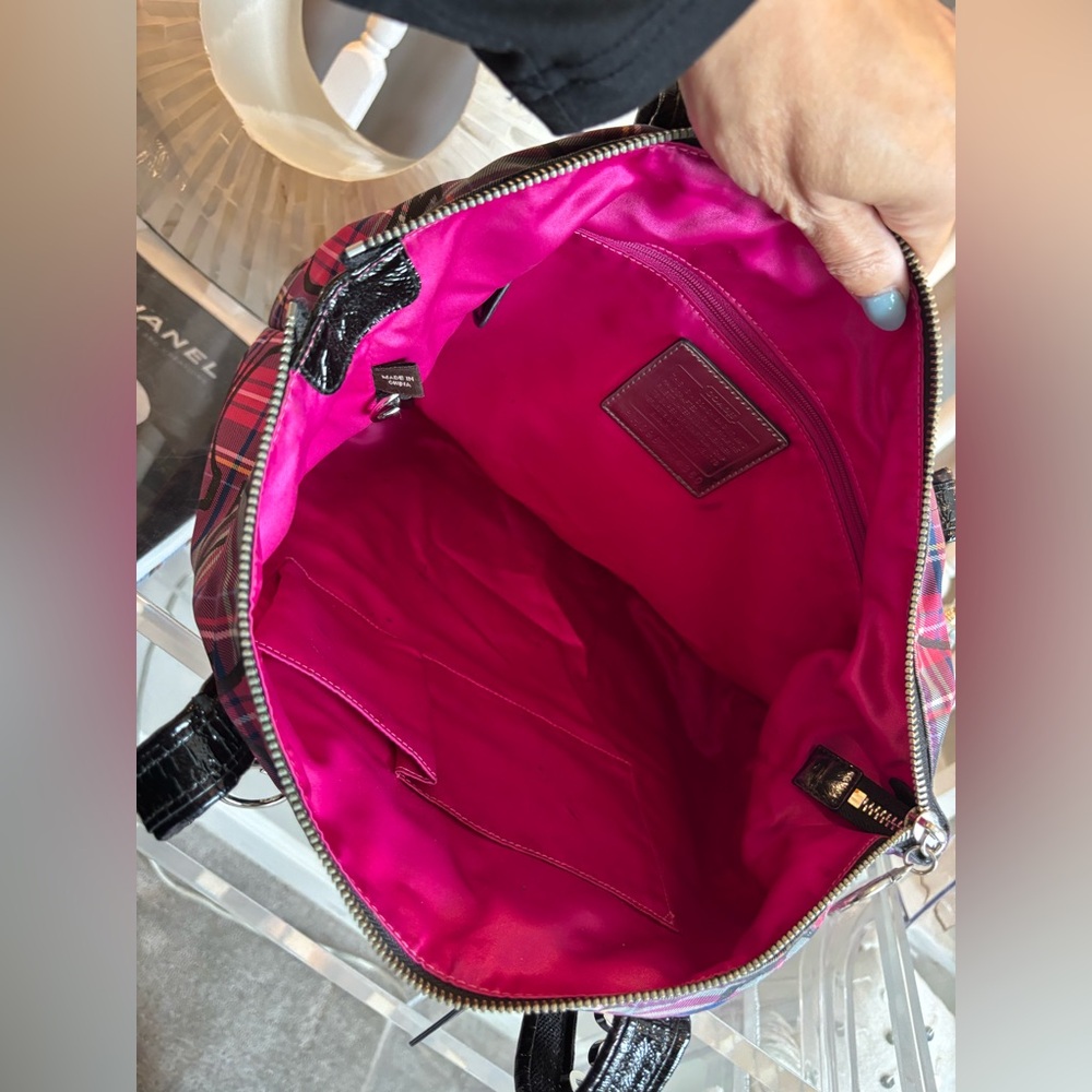 EUC Coach Poppy Pink and Black Shoulder Bag with Plaid Design - Picture 14 of 15